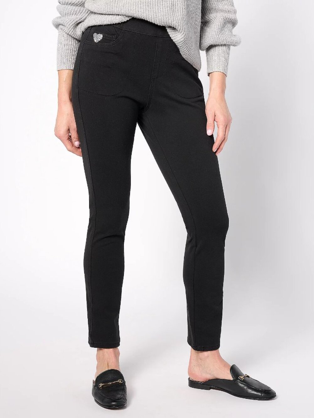 Quacker Factory Regular DreamJeannes Pull-On Slim Leg Jeans, Blk Sz  a629793